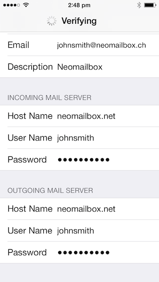 iPhone Mail SSL IMAP and SMTP setup - Step 10