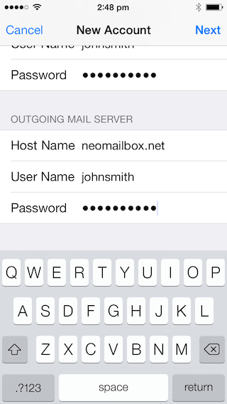 iPhone Mail SSL IMAP and SMTP setup - Step 9