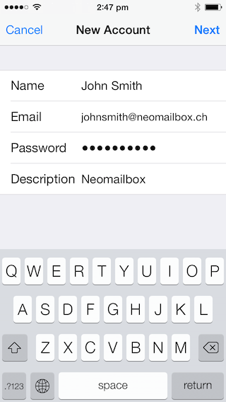 iPhone Mail SSL IMAP and SMTP setup - Step 5