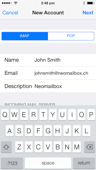 iPhone Mail SSL IMAP and SMTP setup - Step 7