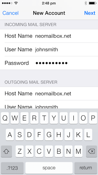 iPhone Mail SSL IMAP and SMTP setup - Step 8